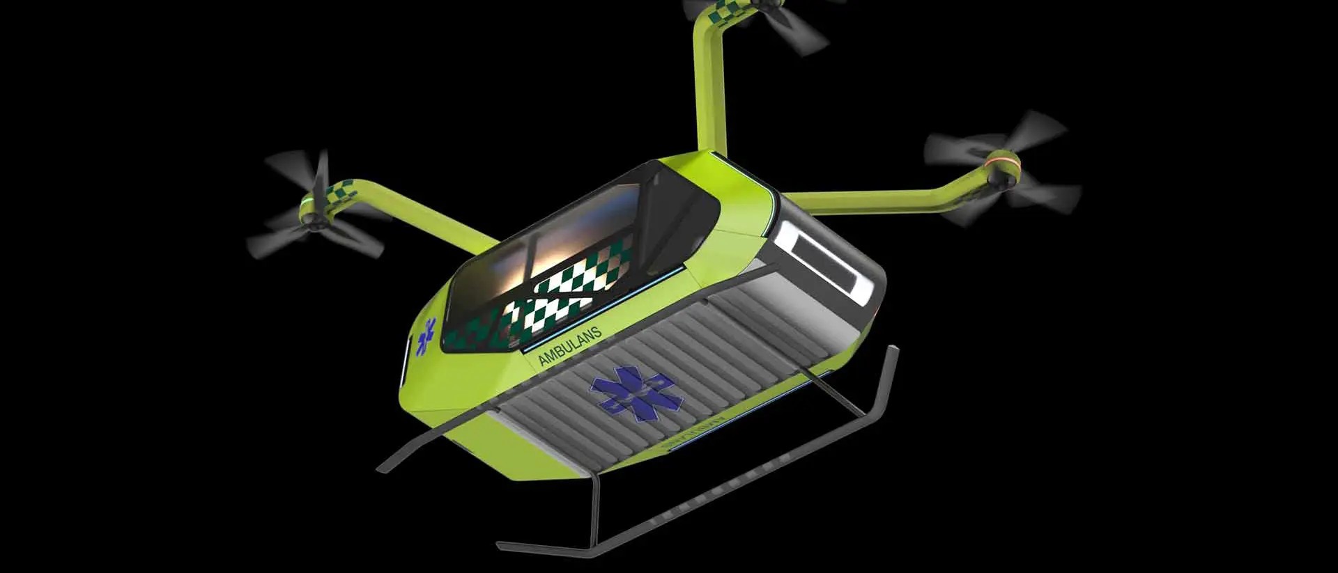 Rendering of the first prototype of an UAM-ambulance. 
